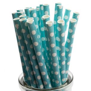 white polka dots on pastel blue paper straws