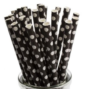 white polka dot on black paper straws