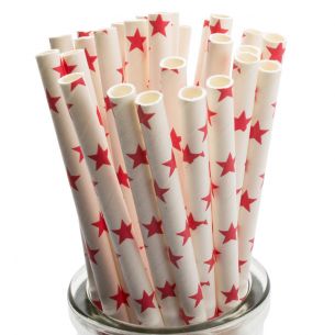 red stars paper straws close