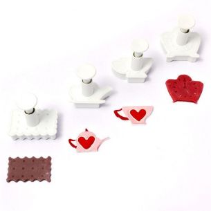 Fondant Cutter Plunger Set 4pcs Afternoon Tea themed