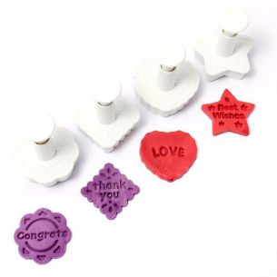 Fondant Cutter Plunger Set 4pcs Greetings Thank You Love Best Wishes Congrats