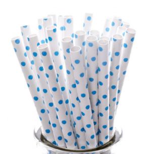 Pastel Blue Small Polka Dots Paper Straws x25
