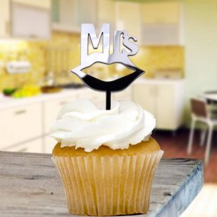 Black Mrs Cupcake Toppers x8