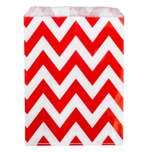 Paper Sweet Bags x25 - Red Chevron Pattern - flat
