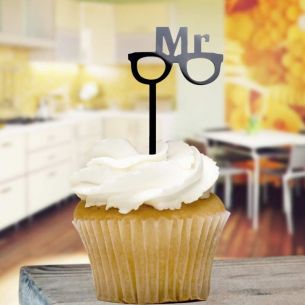 Black Mr & Glasses Cupcake Toppers x8