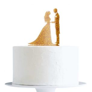 Gold Glitter Bride And Groom Cake Topper x1