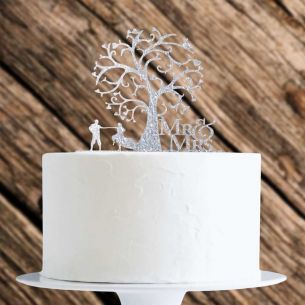 Silver Glitter Couple With Tree Cake Topper x1