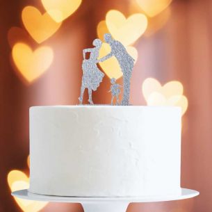 Silver Glitter Family Cake Topper x1