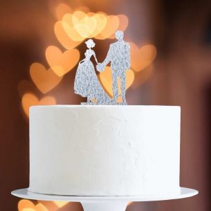 Silver Glitter Bride & Groom Cake Topper x1