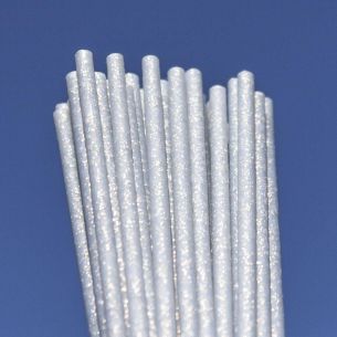 150mm x 4.5mm Silver Fairy Dust Glitter Plastic Lollipop Sticks x 25