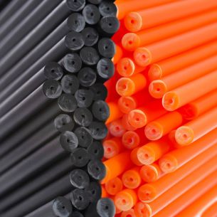 150mm x 4.5mm Petrifying Pumpkin Plastic Lollipop Sticks (Black & Orange) x 25