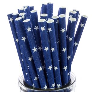 White Star On Blue Paper Straws x25