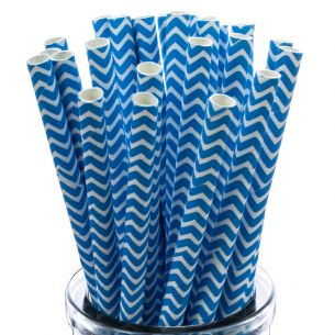 Blue Zigzags On White Paper Straws x25