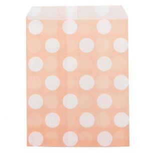 Large White Polka dots on Peach Coloured Paper Bags x 25