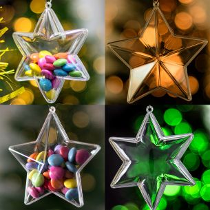 x10 Pieces Stars Christmas Decorations Bundle Clear Baubles Empty