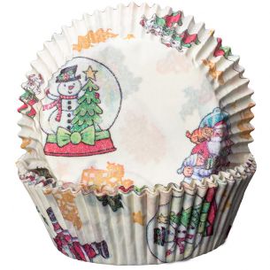 Cupcake Cases x60 Cream with Snowglobes and Santa